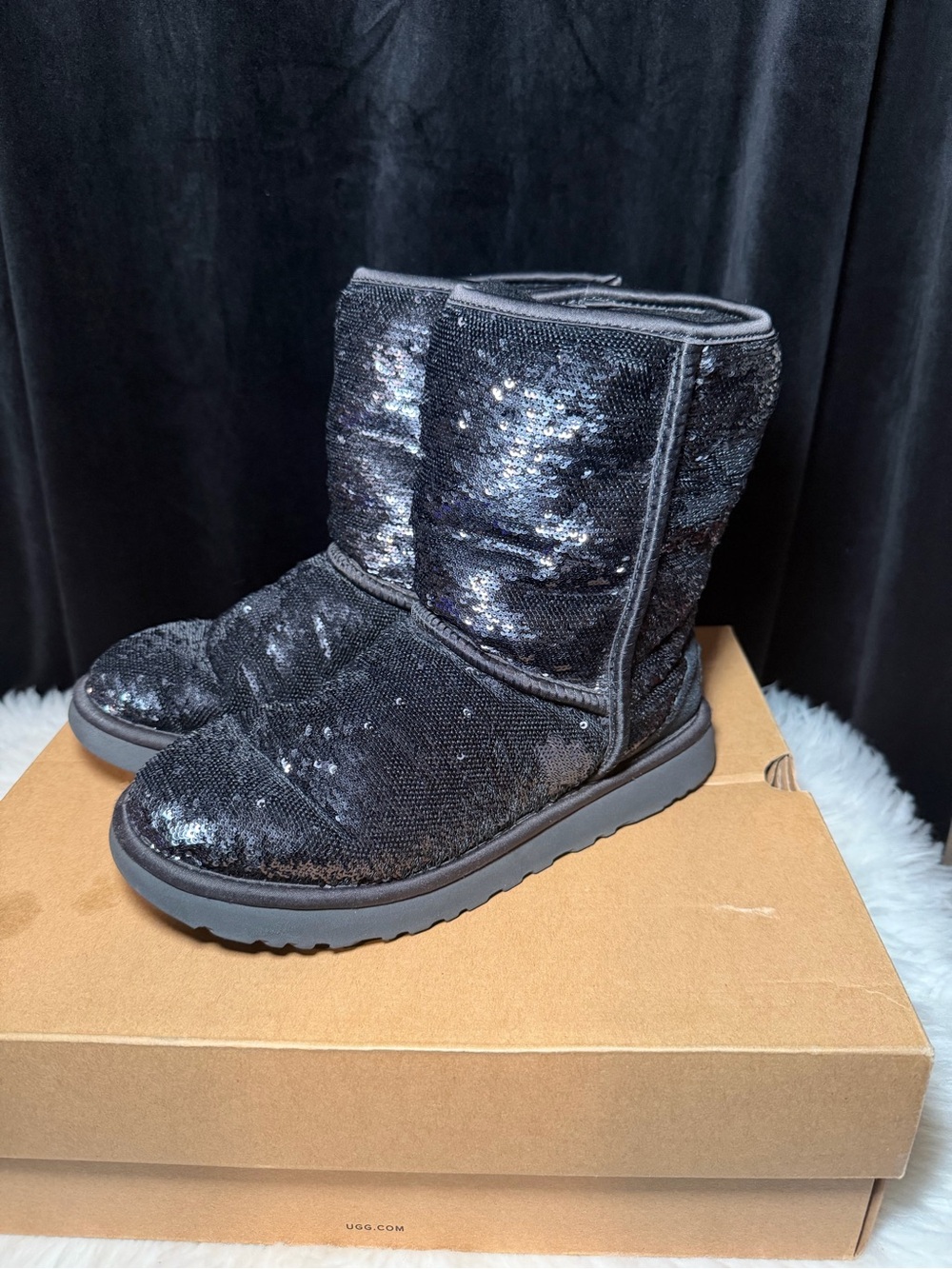UGG Classic Short Black Sequin Boots - Picture 10 of 11